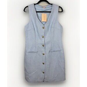BEBOP Women NWT Baby Blue‎ Tweed Sleeveless Preppy Button Front Mini Dress Large